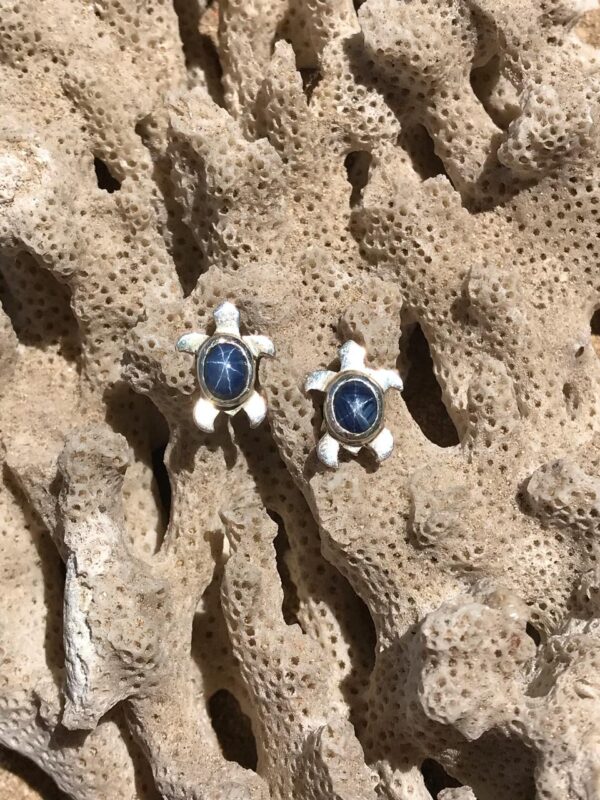 Boucles d’oreilles “Tortues” en Argent et Saphirs étoilés