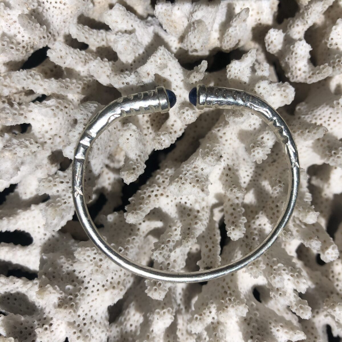 Bracelet Jonc Argent Massif 950/1000 Avec Saphir Cabochon | Marque SoaArtShop, Neuf Avec Étiquettes