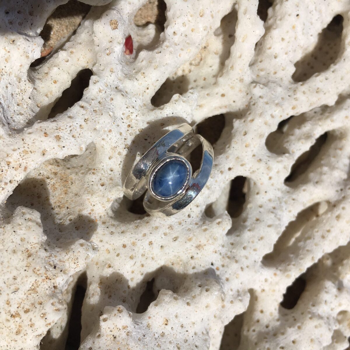 Bague Saphir étoile Lindy En Argent 925 – Saphir Bleu Naturel, Style Art Déco